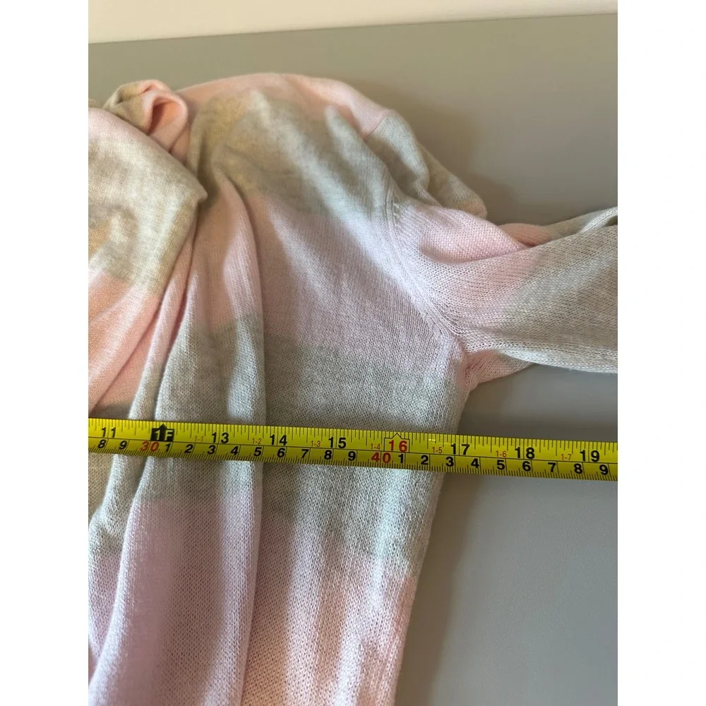 Caroline Grace Pink and Gray Striped Cotton Cashmere Open Front Cardigan | Small